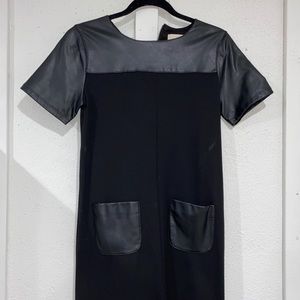 LOFT black vegan leather dress, S
